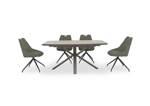 Pedro Extending Dining Table with 4 Swivel Fabric Chairs Green