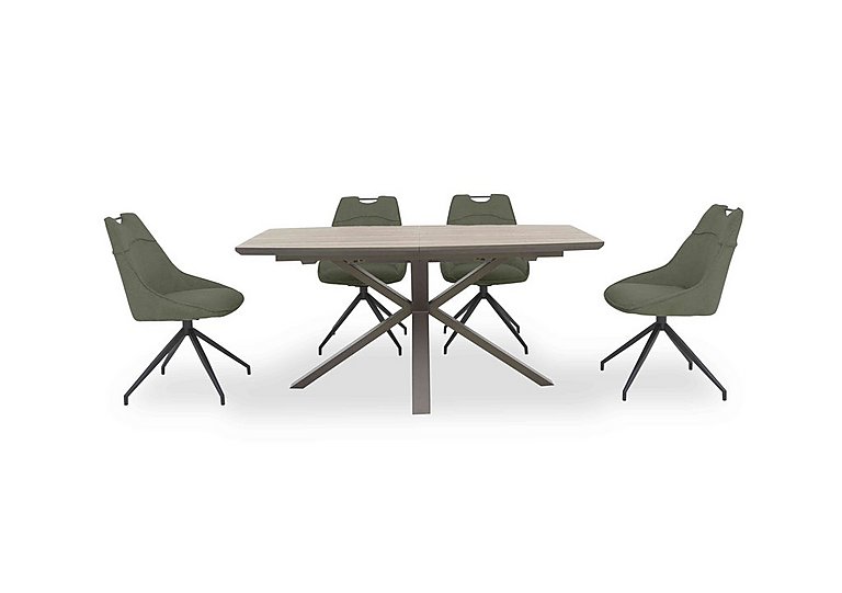 Pedro Extending Dining Table with 4 Swivel Fabric Chairs Green