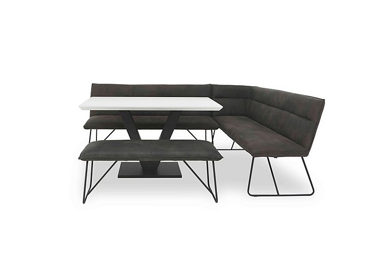 Ruben Dining Table with a Faux Suede Right Hand Facing Corner Bench and Standard Bench