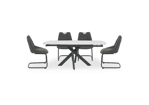 Warrior Crystal White Swivel Extending Dining Table with 4 Cantilever Chairs White