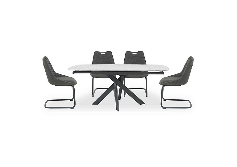 Warrior Crystal White Swivel Extending Dining Table with 4 Cantilever Chairs White