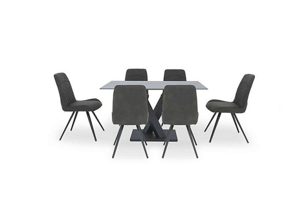 Warrior Grey Compact Fixed Dining Table with 6 Standard Chairs Grey