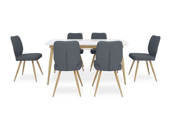 Jonah Extending Dining Table with 6 Faux Leather Chairs 160 cm Dark Grey