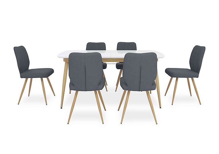 Jonah Extending Dining Table with 6 Faux Leather Chairs 160 cm Dark Grey