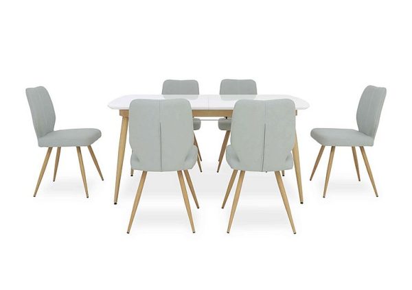 Jonah Extending Dining Table with 6 Faux Leather Chairs 125 cm Light Grey