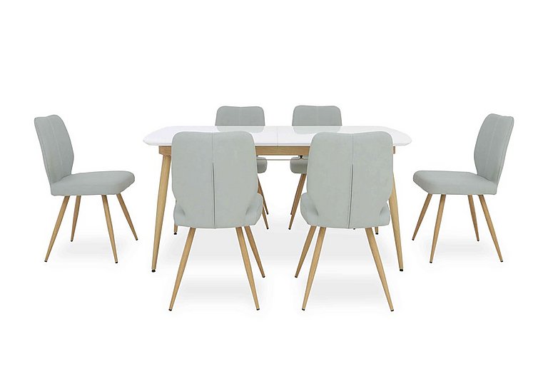 Jonah Extending Dining Table with 6 Faux Leather Chairs 160 cm Light Grey