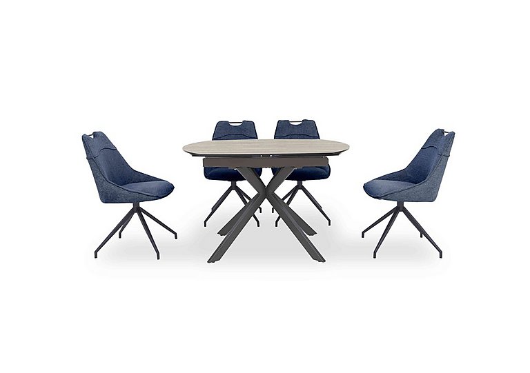 Pedro Swivel Extending Dining Table with 4 Swivel Fabric Chairs Blue