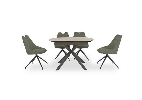 Pedro Swivel Extending Dining Table with 4 Swivel Fabric Chairs Green