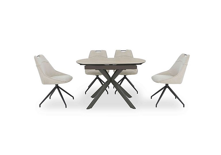 Pedro Swivel Extending Dining Table with 4 Swivel Fabric Chairs