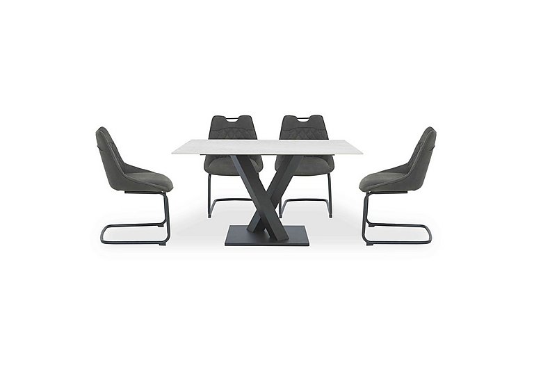 Warrior Crystal White Compact Fixed Dining Table with 4 Cantilever Chairs White