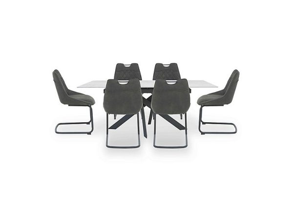 Warrior Crystal White Extending Dining Table with 6 Cantilever Chairs White