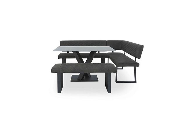 Warrior Grey Compact Fixed Dining Table with Right Hand Facing Corner Bench and Standard Bench   Grey