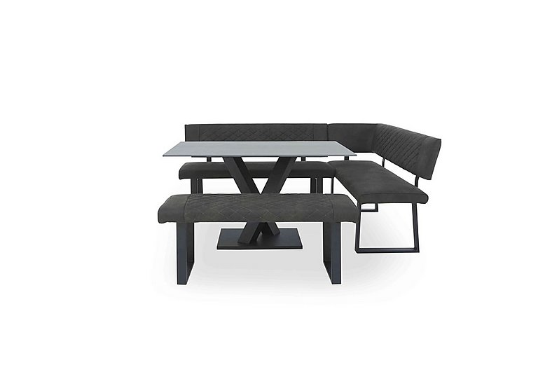 Warrior Grey Compact Fixed Dining Table with Right Hand Facing Corner Bench and Standard Bench Grey