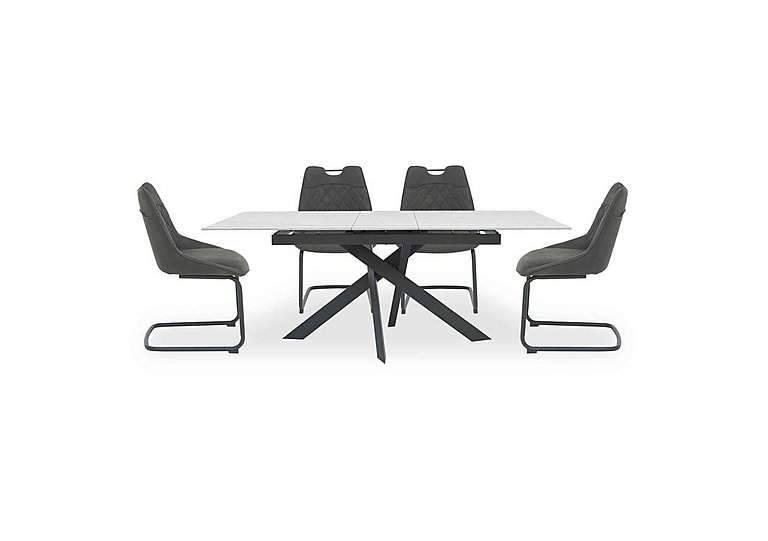 Warrior Crystal White Extending Dining Table with 4 Cantilever Chairs White