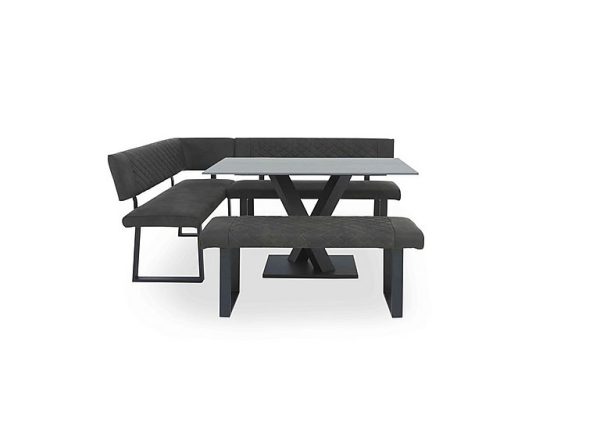 Warrior Grey Compact Fixed Dining Table with Left Hand Facing Corner Bench and Standard Bench Grey