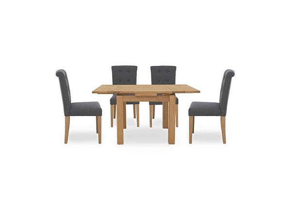 Augusta Draw Leaf Extending Dining Table and 4 Roll Back Upholstered Chairs Anthracite