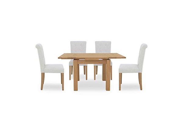 Augusta Draw Leaf Extending Dining Table and 4 Roll Back Upholstered Chairs