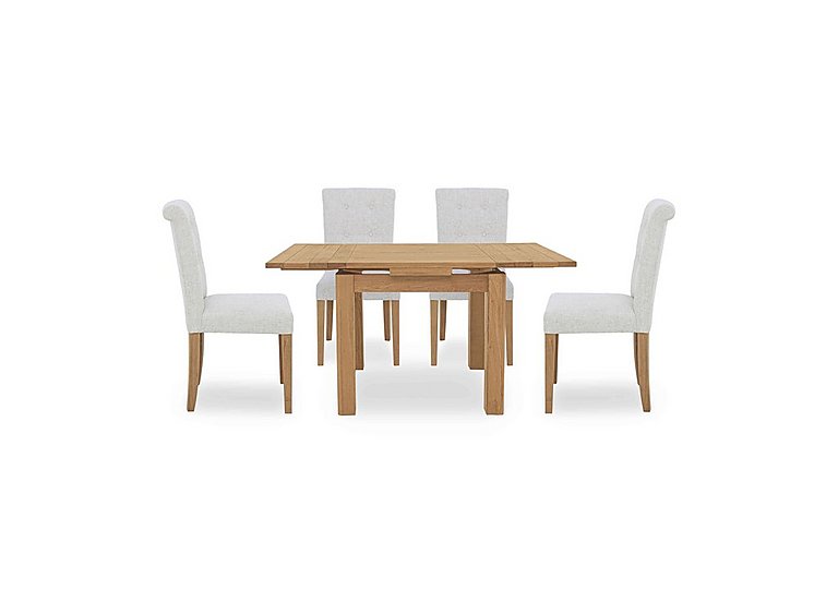 Augusta Draw Leaf Extending Dining Table and 4 Roll Back Upholstered Chairs