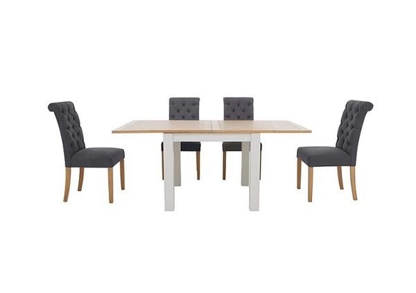 Furnitureland Hamilton Flip Top Dining Table and 4 Button Back Chairs Charcoal