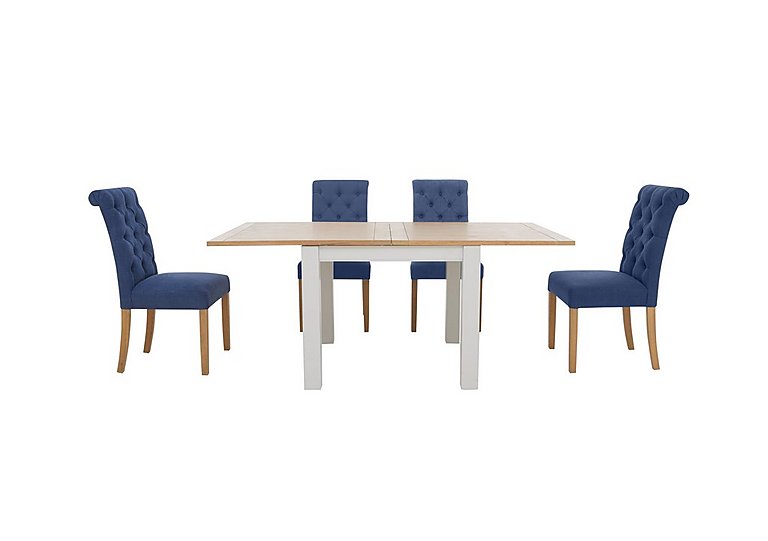 Furnitureland Hamilton Flip Top Dining Table and 4 Button Back Chairs Denim