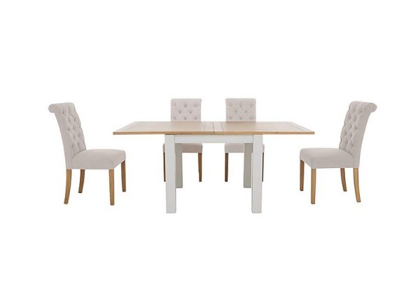 Furnitureland Hamilton Flip Top Dining Table and 4 Button Back Chairs Taupe