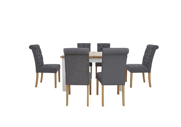 Furnitureland Hamilton Rectangular Extending Dining Table and 6 Button Back Chairs Charcoal