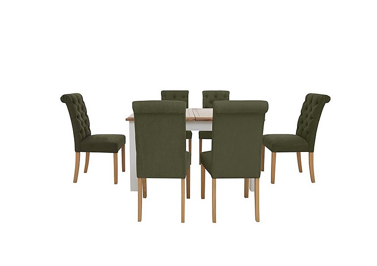 Furnitureland Hamilton Rectangular Extending Dining Table and 6 Button Back Chairs Forest