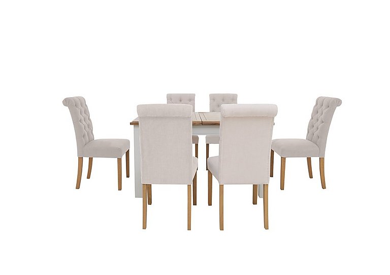 Furnitureland Hamilton Rectangular Extending Dining Table and 6 Button Back Chairs Taupe