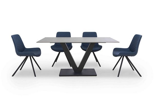 Ion Fixed Dining Table with 4 Fabric Chairs 135 cm Mineral Blue