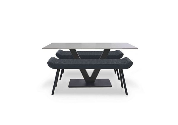 Ion Fixed Dining Table with 2 Faux Leather Low Benches 135 cm