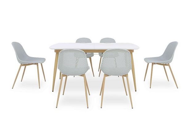 Jonah Extending Dining Table with 6 Trellis Plastic Chairs   125 cm   Light Grey