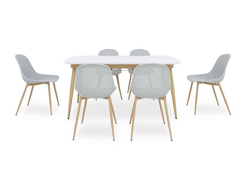 Jonah Extending Dining Table with 6 Trellis Plastic Chairs 160 cm Light Grey