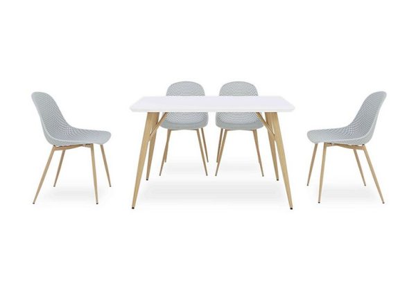 Jonah Fixed Dining Table with 4 Trellis Plastic Chairs Light Grey