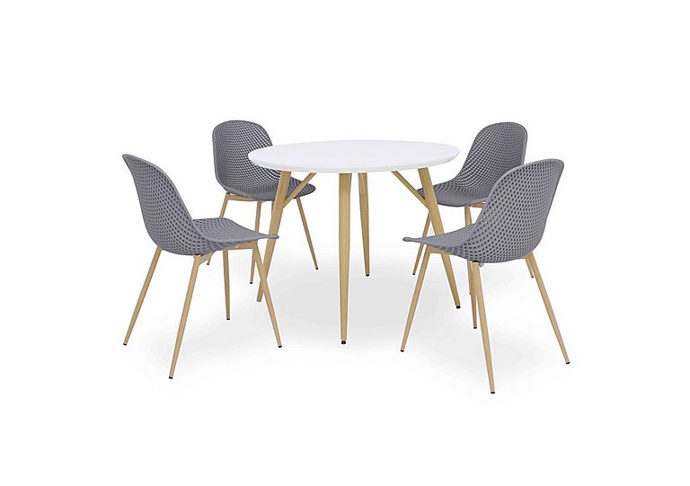 Jonah Round Dining Table with 4 Trellis Plastic Chairs Dark Grey