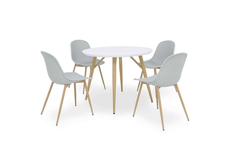 Jonah Round Dining Table with 4 Trellis Plastic Chairs Light Grey