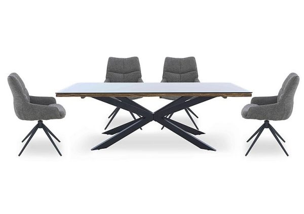 Kiara Large Rectangular Dining Table with Black Legs and 4 Swivel Fabric Chairs