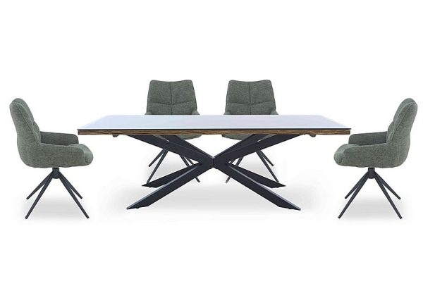 Kiara Large Rectangular Dining Table with Black Legs and 4 Swivel Fabric Chairs Forest