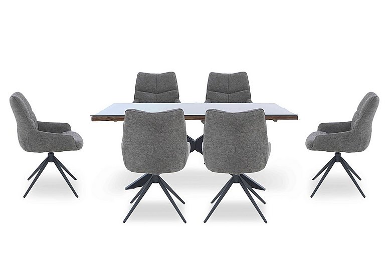 Kiara Small Rectangular Dining Table with Black Legs and 6 Swivel Fabric Chairs