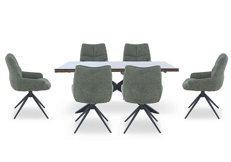 Kiara Small Rectangular Dining Table with Black Legs and 6 Swivel Fabric Chairs Forest