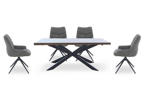 Kiara Small Rectangular Dining Table with Black Legs and 4 Swivel Fabric Chairs