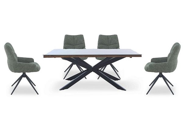 Kiara Small Rectangular Dining Table with Black Legs and 4 Swivel Fabric Chairs Forest