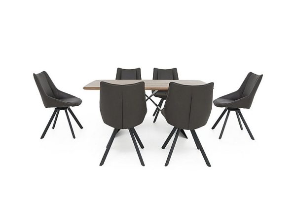 Lucio 170cm Dining Table with 6 Faux Leather Swivel Chairs Graphite