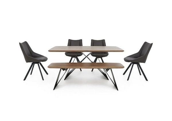 Lucio 170cm Dining Table with 150cm Bench and 4 Faux Leather Swivel Chairs Graphite