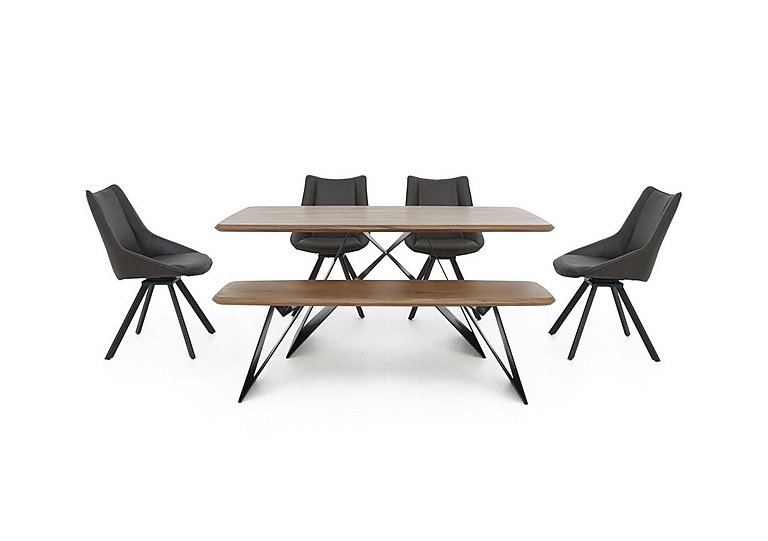 Lucio 170cm Dining Table with 150cm Bench and 4 Faux Leather Swivel Chairs Graphite