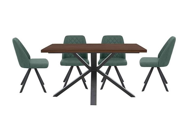 Mars Compact Dining Table with 4 Faux Leather Swivel Chairs Green