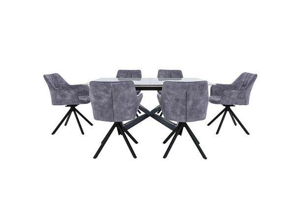 Marvel Black 160 cm Extending Dining Table and 6 Swivel Chairs   Silver