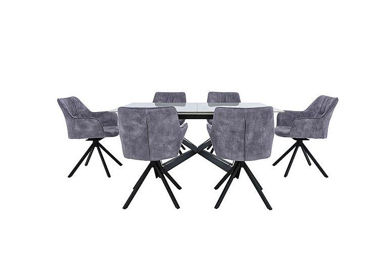 Marvel Black 160 cm Extending Dining Table and 6 Swivel Chairs Silver