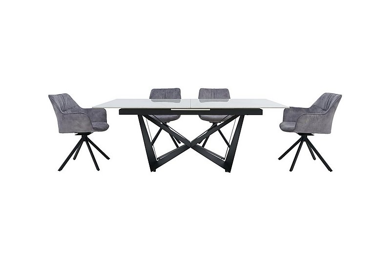 Marvel Black 200 cm Extending Dining Table and 4 Swivel Chairs Silver