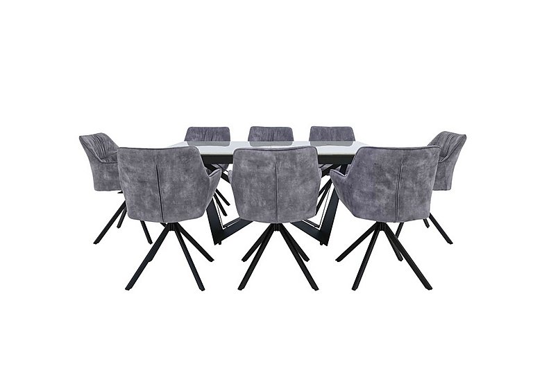 Marvel Black Small Extending Dining Table and 8 Swivel Chairs Silver