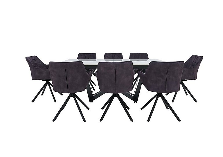 Marvel Black Large Extending Dining Table and 8 Swivel Chairs Charcoal